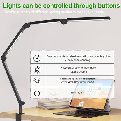 LED Desk Lamp,Foldable Table Lamp for Computer and Desktop,Flexible Clamp on Desk Lamps,Black Portable Desk Lamp for Home Office Reading,Working,Computer Desk,Study Lamp for Kids - Image 3