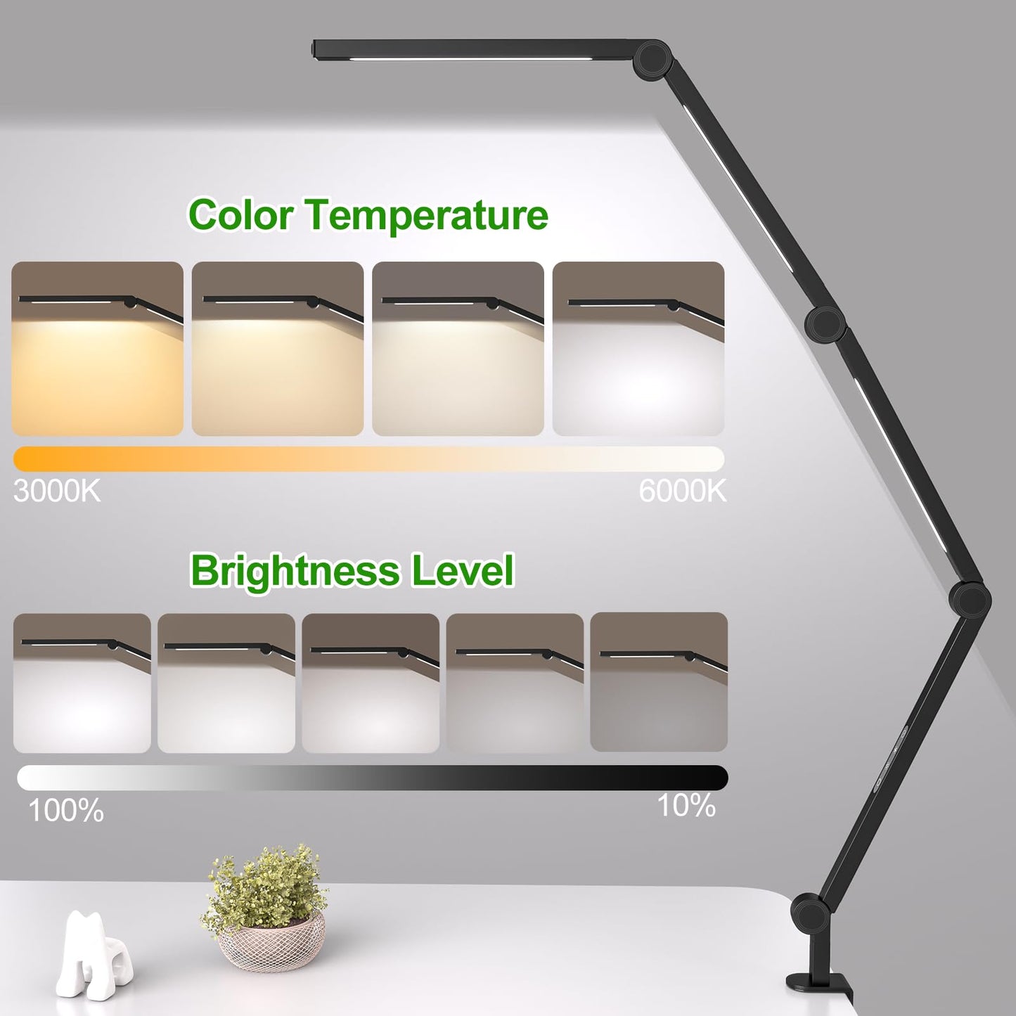 LED Desk Lamp,Foldable Table Lamp for Computer and Desktop,Flexible Clamp on Desk Lamps,Black Portable Desk Lamp for Home Office Reading,Working,Computer Desk,Study Lamp for Kids - Image 4