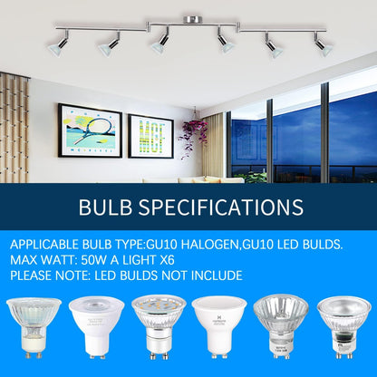 Kitchen Lights, 6-Light Ceiling Lighting Kits, Swivelling Ceiling Spotlight for Bedroom, Kitchen and Living Room(GU10 LED Bulbs not Included) (Brush Nickel) - Image 4