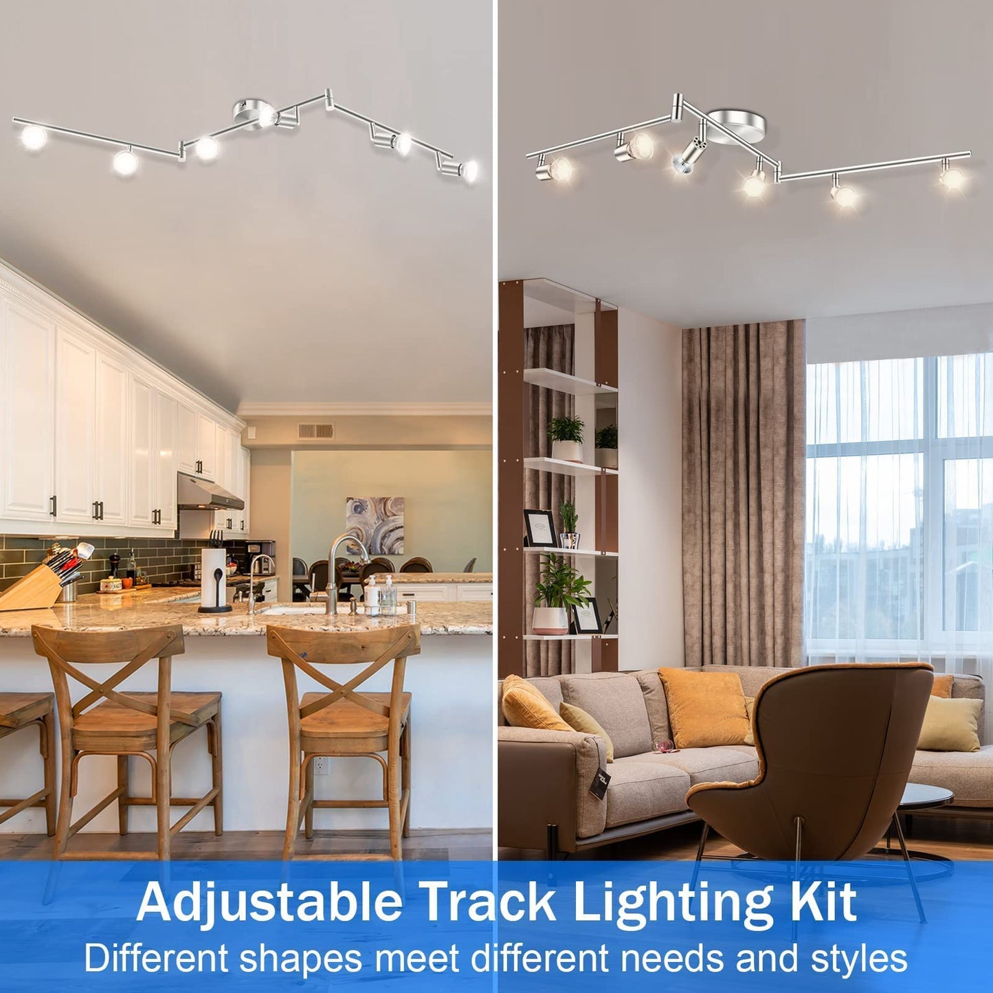 Kitchen Lights, 6-Light Ceiling Lighting Kits, Swivelling Ceiling Spotlight for Bedroom, Kitchen and Living Room(GU10 LED Bulbs not Included) (Brush Nickel) - Image 5