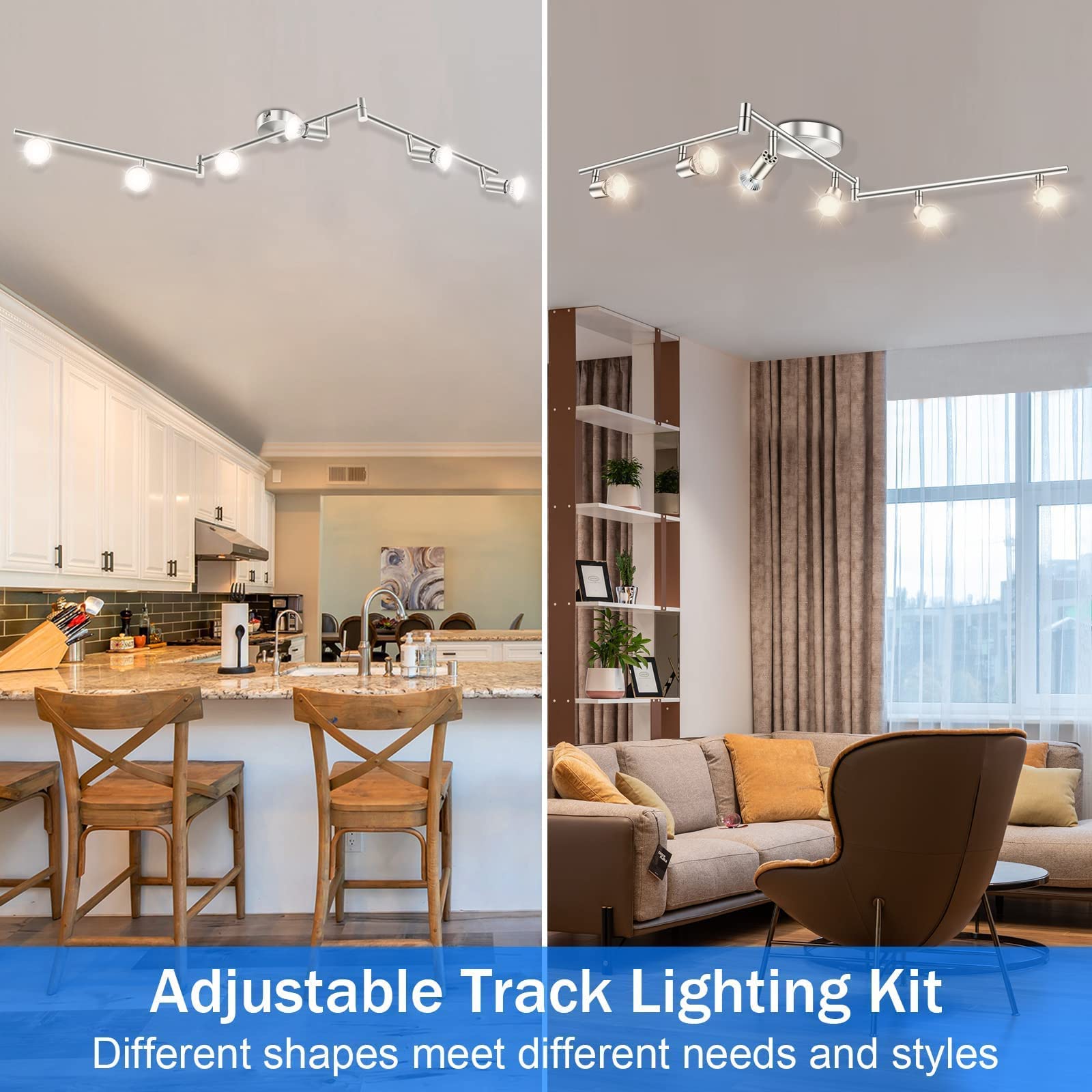 Kitchen Lights, 6-Light Ceiling Lighting Kits, Swivelling Ceiling Spotlight for Bedroom, Kitchen and Living Room(GU10 LED Bulbs not Included) (Brush Nickel) - Image 5
