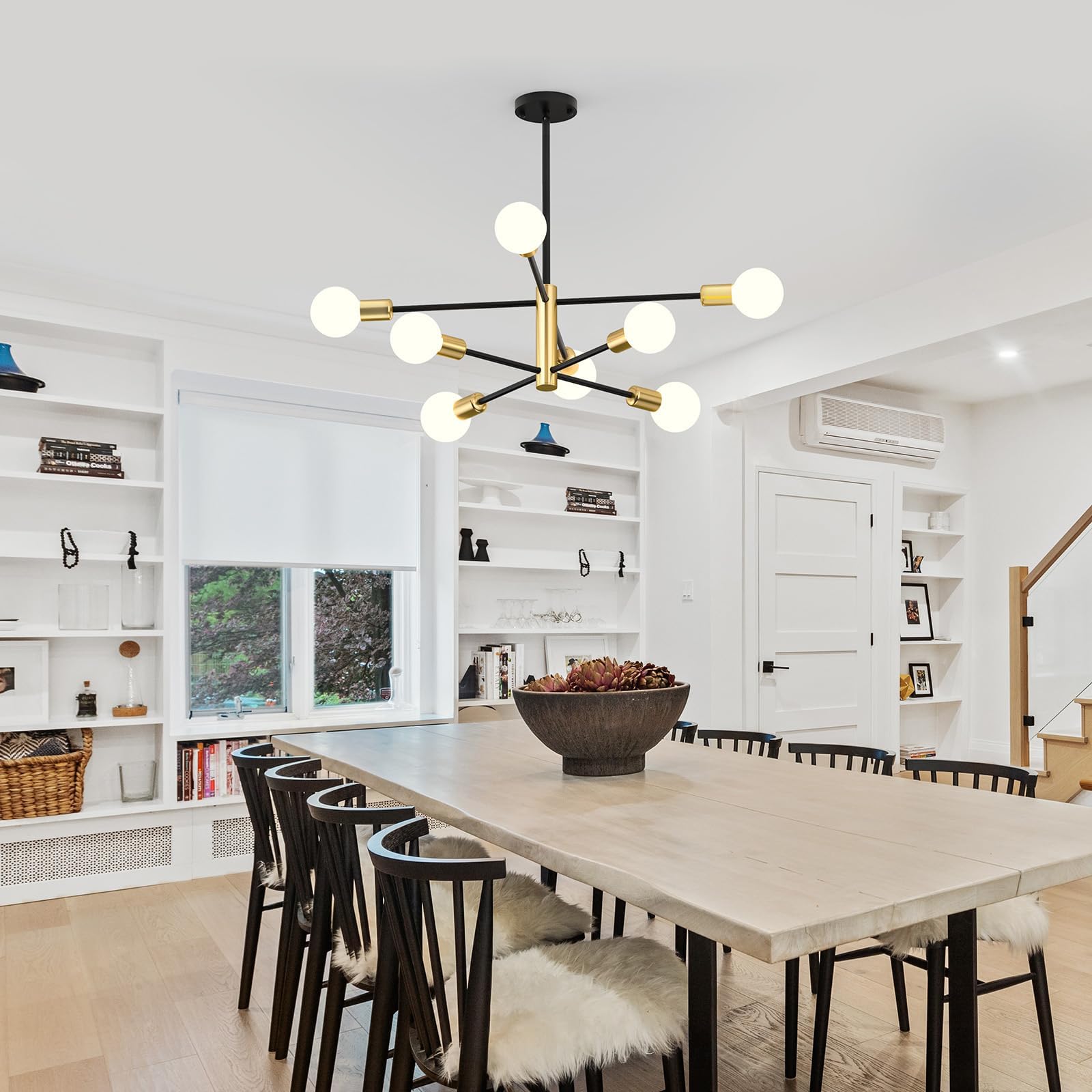 Modern Sputnik Chandelier 8 Lights Height Adjustable Ceiling Light Fixture Mid-Century Modern Gold Chandelier for Dining Room Bedroom Kitchen Living Room with Sloped Ceiling Adapter - Image 7