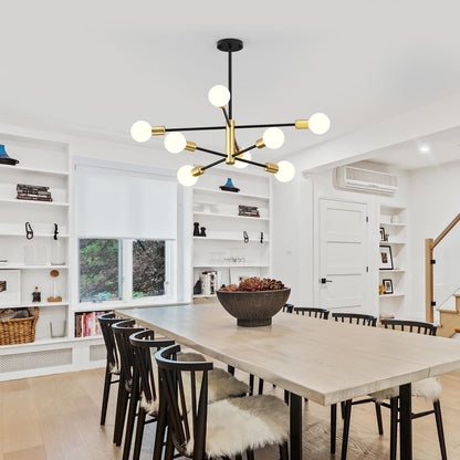 Modern Sputnik Chandelier 8 Lights Height Adjustable Ceiling Light Fixture Mid-Century Modern Gold Chandelier for Dining Room Bedroom Kitchen Living Room with Sloped Ceiling Adapter - Image 7