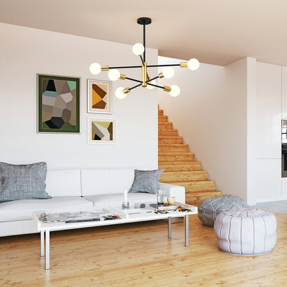 Modern Sputnik Chandelier 8 Lights Height Adjustable Ceiling Light Fixture Mid-Century Modern Gold Chandelier for Dining Room Bedroom Kitchen Living Room with Sloped Ceiling Adapter - Image 8