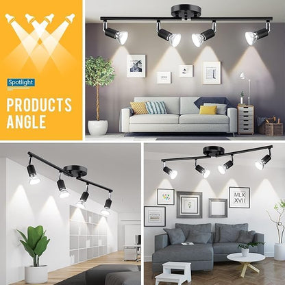 Kitchen Lights,Ceiling Lighting Kits, Swivelling Ceiling Spotlight for Bedroom, Kitchen and Living Room(GU10 LED Bulbs not Included) (4 Way Black) - Image 3