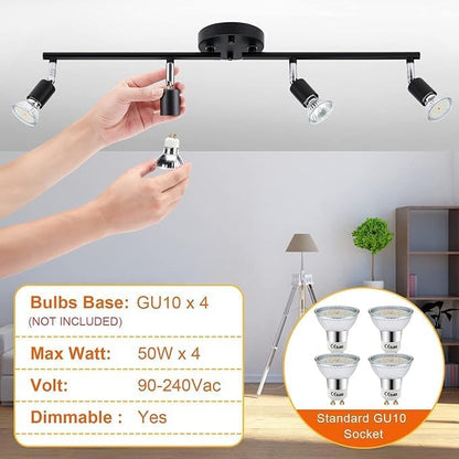 Kitchen Lights,Ceiling Lighting Kits, Swivelling Ceiling Spotlight for Bedroom, Kitchen and Living Room(GU10 LED Bulbs not Included) (4 Way Black) - Image 5