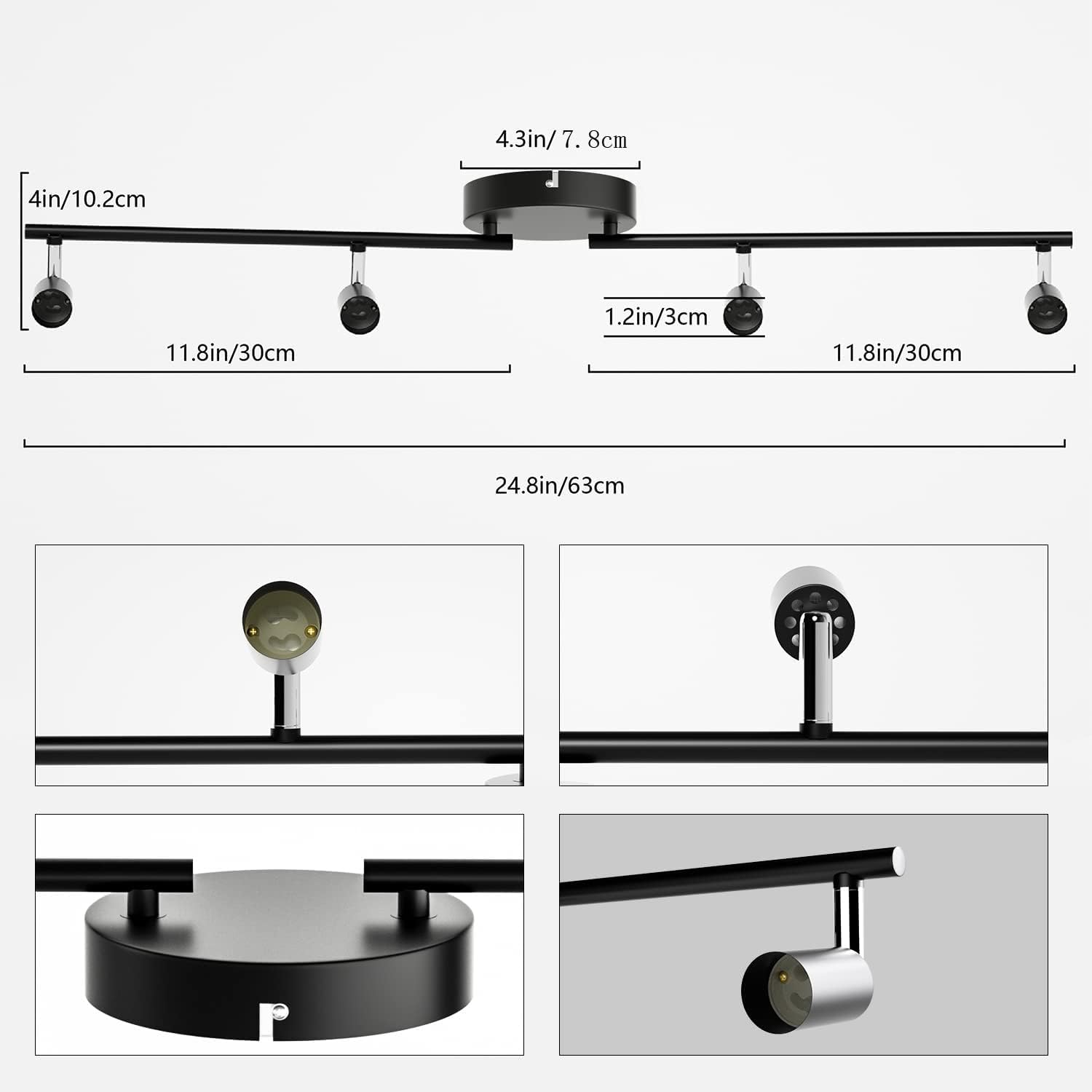 Kitchen Lights,Ceiling Lighting Kits, Swivelling Ceiling Spotlight for Bedroom, Kitchen and Living Room(GU10 LED Bulbs not Included) (4 Way Black) - Image 6