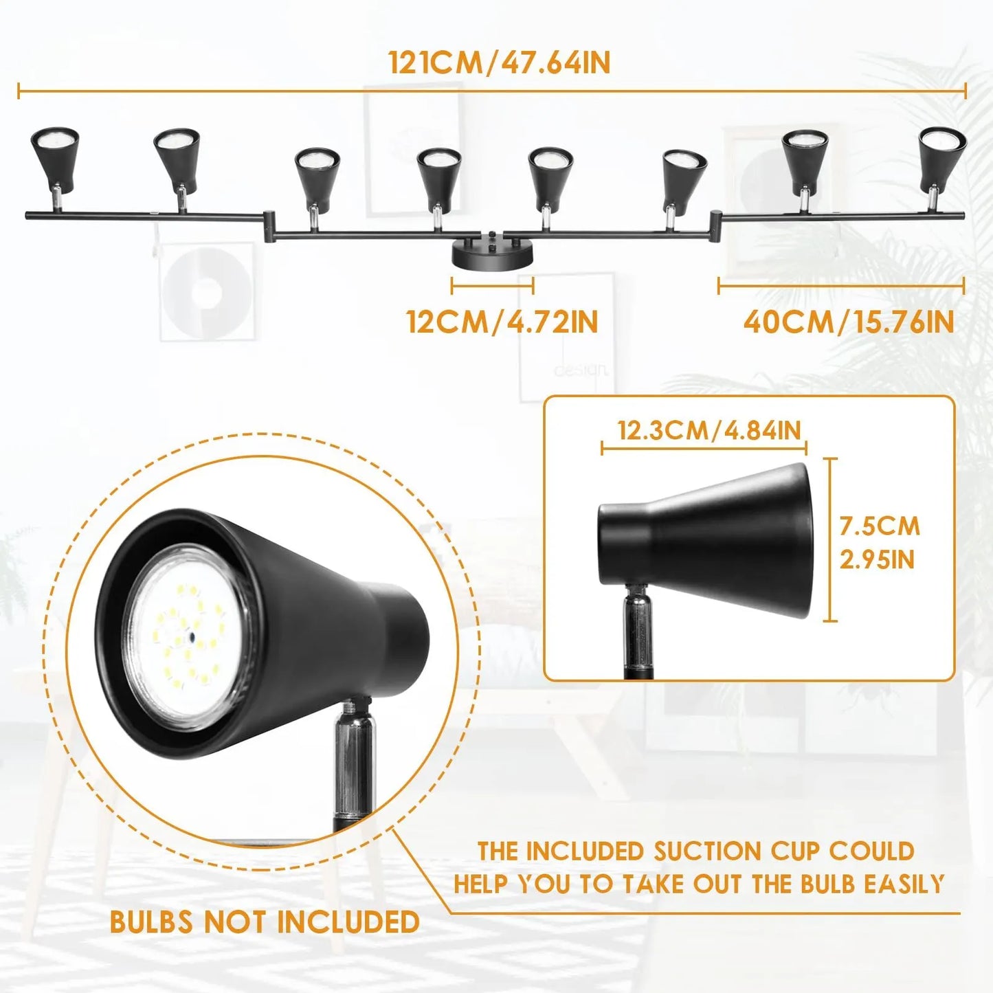 Flexible Track Lighting Fixture, Foldable Ceiling Spot Light with Adjustable 8 Light Heads, GU10 Track Light Kit for Kitchen Bedroom Living Room Matte Black (Bulbs Not Included) - Image 2