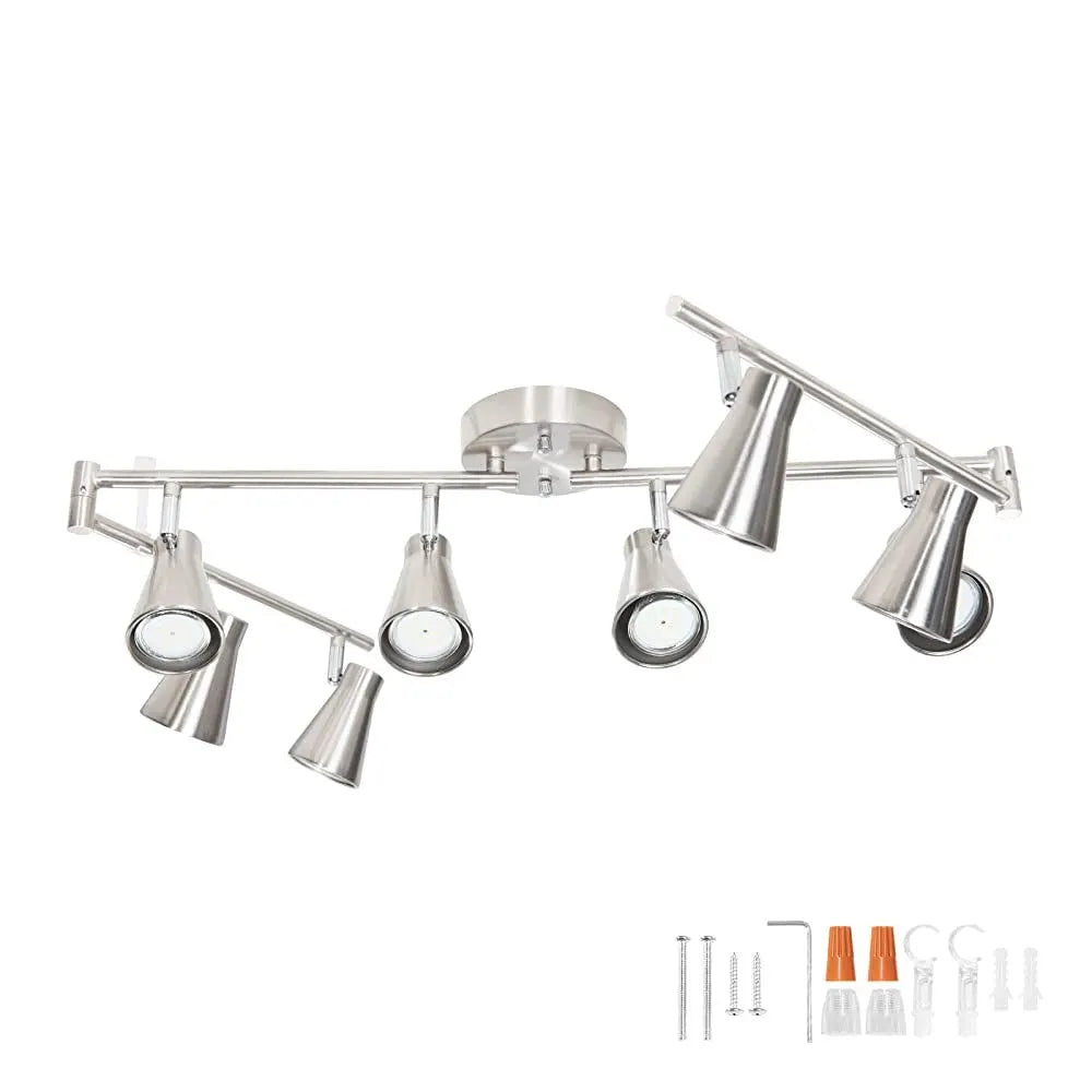 LED 8 Light Track Lighting Fixture Flexible, Adjustable Ceiling Spot Light with GU10 Track Light Head, Accent Lighting Foldable Swing Arm Brushed Nickel(Bulbs Not Included)