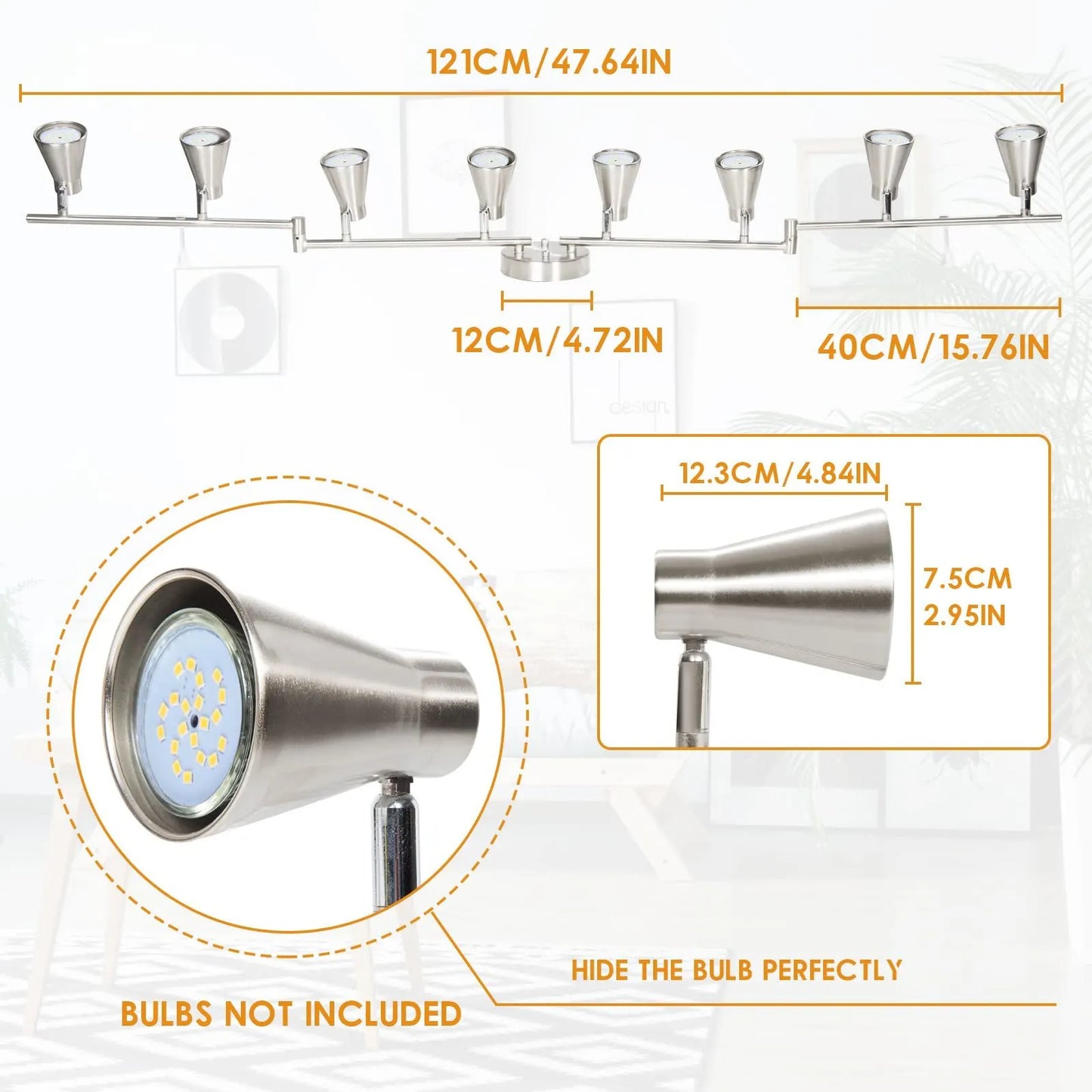 LED 8 Light Track Lighting Fixture Flexible, Adjustable Ceiling Spot Light with GU10 Track Light Head, Accent Lighting Foldable Swing Arm Brushed Nickel(Bulbs Not Included) - Image 2