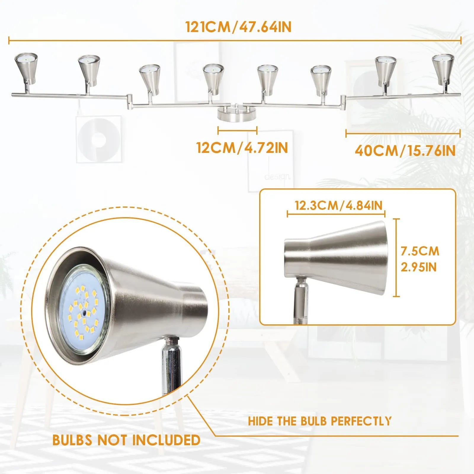 LED 8 Light Track Lighting Fixture Flexible, Adjustable Ceiling Spot Light with GU10 Track Light Head, Accent Lighting Foldable Swing Arm Brushed Nickel(Bulbs Not Included) - Image 2