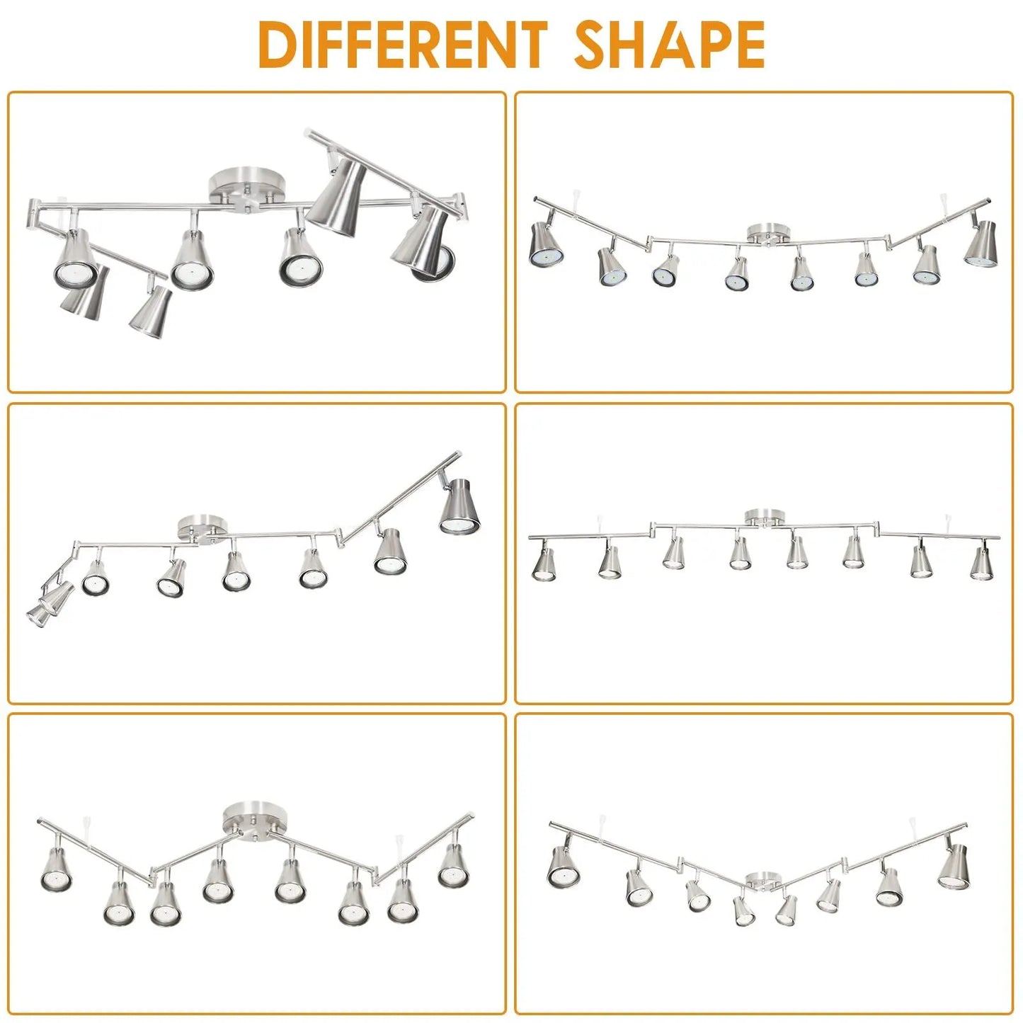 LED 8 Light Track Lighting Fixture Flexible, Adjustable Ceiling Spot Light with GU10 Track Light Head, Accent Lighting Foldable Swing Arm Brushed Nickel(Bulbs Not Included) - Image 3