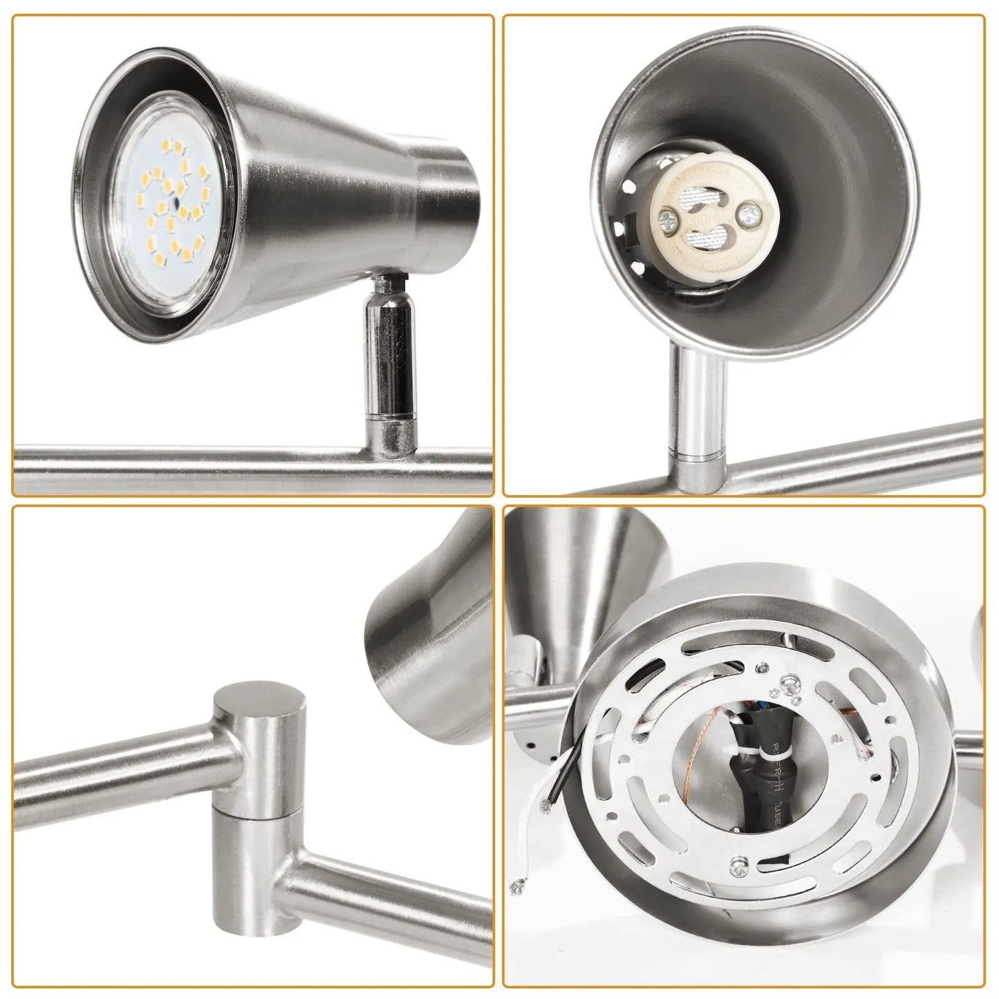 LED 8 Light Track Lighting Fixture Flexible, Adjustable Ceiling Spot Light with GU10 Track Light Head, Accent Lighting Foldable Swing Arm Brushed Nickel(Bulbs Not Included) - Image 6