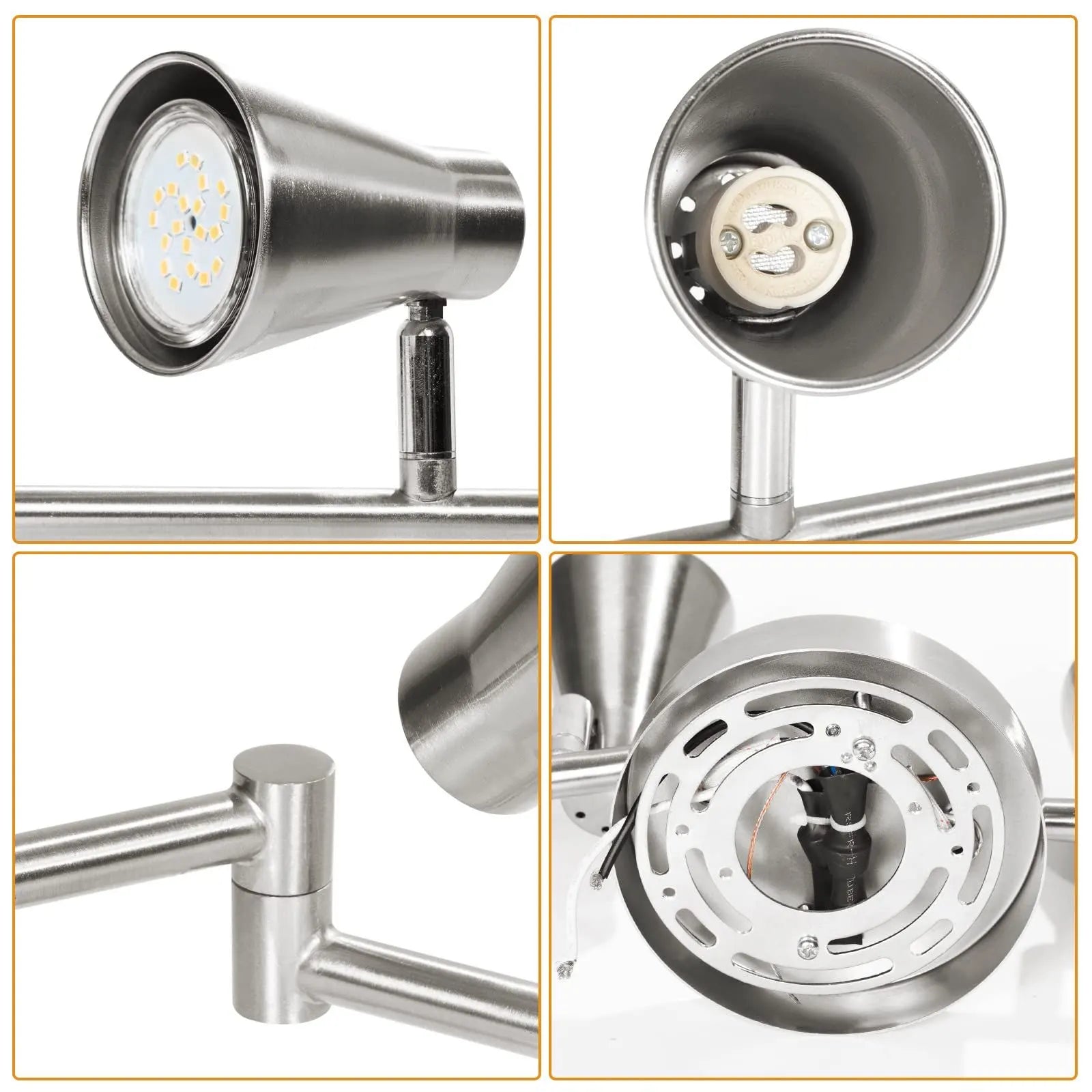 LED 8 Light Track Lighting Fixture Flexible, Adjustable Ceiling Spot Light with GU10 Track Light Head, Accent Lighting Foldable Swing Arm Brushed Nickel(Bulbs Not Included) - Image 6