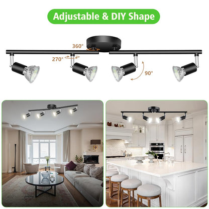 LED Ceiling Light,4 Way Rotatable Spot Lights for Ceiling,Flexible Ceiling Lights for Bedroom,Living Room, Black with Protectiv Bulb Trims(Gu10 Bulbs Not Included) - Image 3