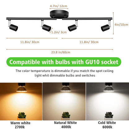 LED Ceiling Light,4 Way Rotatable Spot Lights for Ceiling,Flexible Ceiling Lights for Bedroom,Living Room, Black with Protectiv Bulb Trims(Gu10 Bulbs Not Included) - Image 4