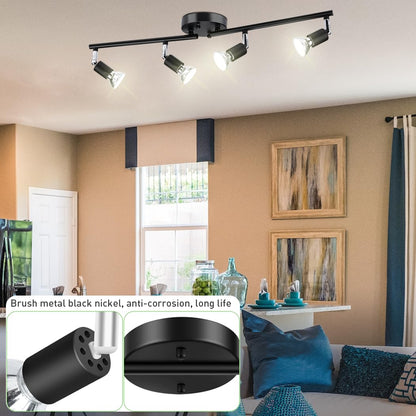 LED Ceiling Light,4 Way Rotatable Spot Lights for Ceiling,Flexible Ceiling Lights for Bedroom,Living Room, Black with Protectiv Bulb Trims(Gu10 Bulbs Not Included) - Image 5
