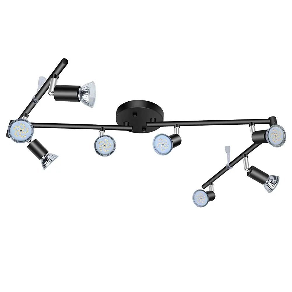 Black Track Lighting Fixture Ceiling, LED Flexible Track Lights with Swing Arm, 8-Light Directional Black Flush Mount Ceiling Spotlight for Kitchen, Living Room (GU10 Bulbs NOT Included)
