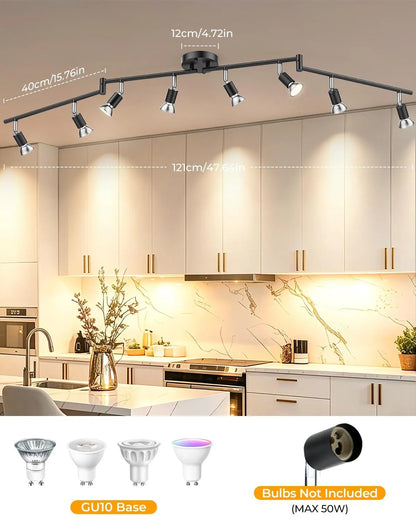 Black Track Lighting Fixture Ceiling, LED Flexible Track Lights with Swing Arm, 8-Light Directional Black Flush Mount Ceiling Spotlight for Kitchen, Living Room (GU10 Bulbs NOT Included) - Image 4