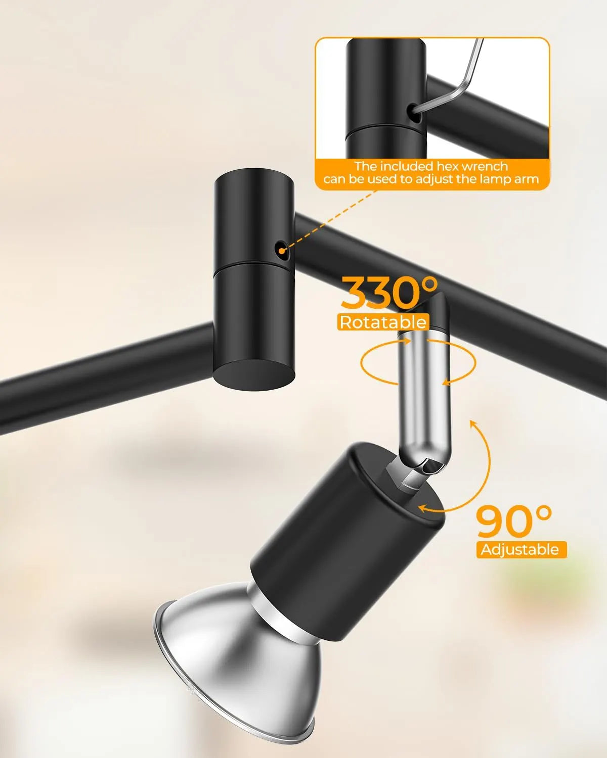 Black Track Lighting Fixture Ceiling, LED Flexible Track Lights with Swing Arm, 8-Light Directional Black Flush Mount Ceiling Spotlight for Kitchen, Living Room (GU10 Bulbs NOT Included) - Image 5