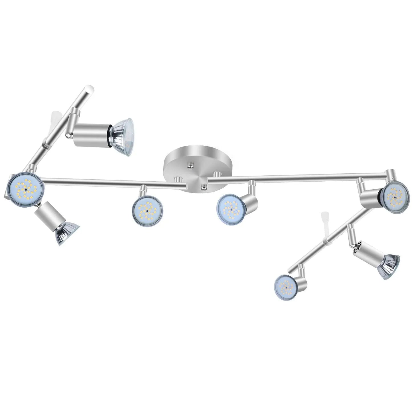8 Lights LED Track Lighting Kit, Foldable Ceiling Spot Lighting with Flexibly Rotatable Head, Track Light for Kitchen Hallway Room Closet, GU10 Bulbs Not Included (Brush Nickel 8 Heads)