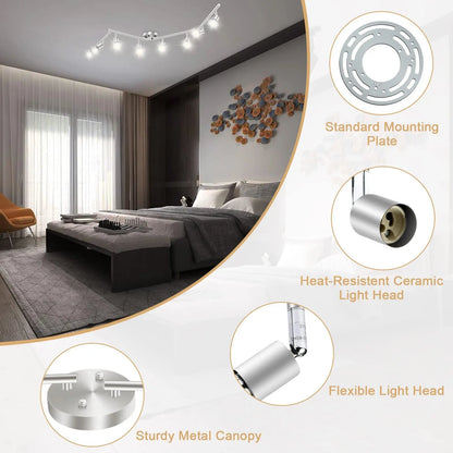 8 Lights LED Track Lighting Kit, Foldable Ceiling Spot Lighting with Flexibly Rotatable Head, Track Light for Kitchen Hallway Room Closet, GU10 Bulbs Not Included (Brush Nickel 8 Heads) - Image 4
