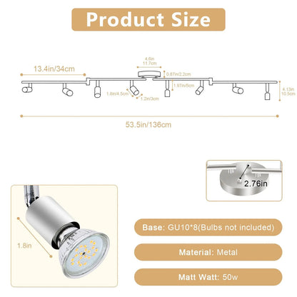 8 Lights LED Track Lighting Kit, Foldable Ceiling Spot Lighting with Flexibly Rotatable Head, Track Light for Kitchen Hallway Room Closet, GU10 Bulbs Not Included (Brush Nickel 8 Heads) - Image 5