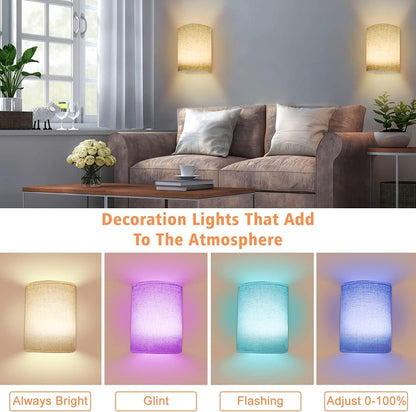 Battery Operated Wall Lights Indoor with Remote, Wireless LED Wall Lights with Fabric Shade, 12 Colors + Day White Changeable Dimmable Wall Lamp for Living Room Bedroom Hallway - Image 4