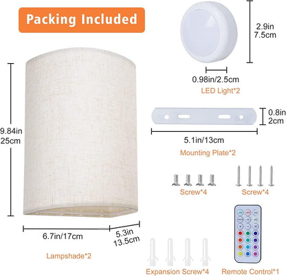 Battery Operated Wall Lights Indoor with Remote, Wireless LED Wall Lights with Fabric Shade, 12 Colors + Day White Changeable Dimmable Wall Lamp for Living Room Bedroom Hallway - Image 6