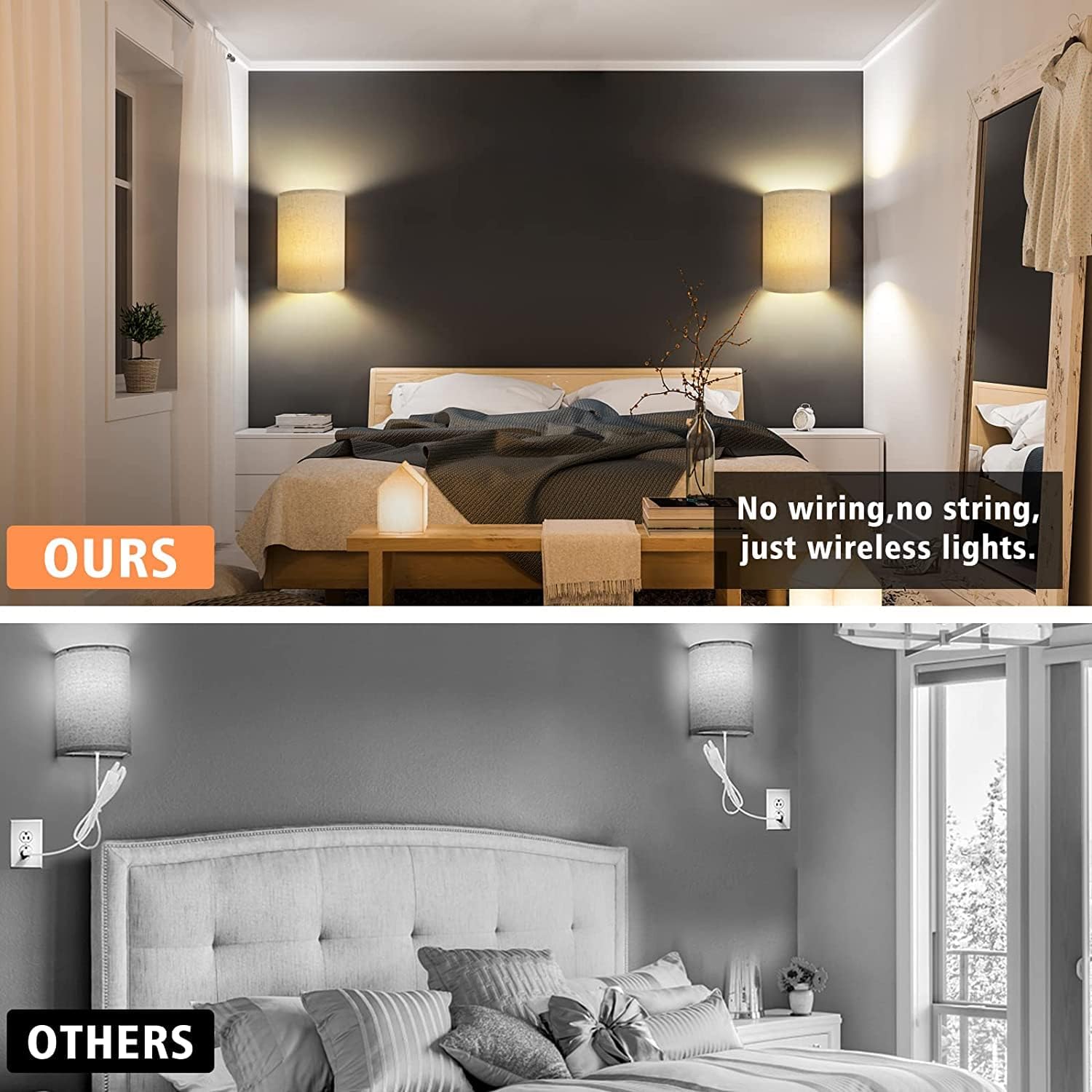 Battery Operated Wall Lights Indoor with Remote, Wireless LED Wall Lights with Fabric Shade, 12 Colors + Day White Changeable Dimmable Wall Lamp for Living Room Bedroom Hallway - Image 7