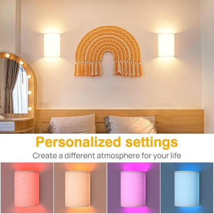 Wall Lights Set of 2, Battery Operated Fabric Sconce with Remote, LED Lamps in RGB+Warm White, Dimmable Timer for Bedroom and Living Room Lighting - Image 2
