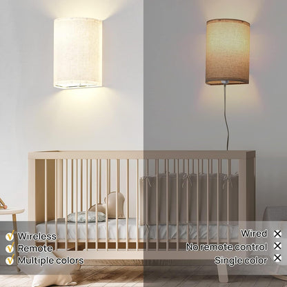 Wall Lights Set of 2, Battery Operated Fabric Sconce with Remote, LED Lamps in RGB+Warm White, Dimmable Timer for Bedroom and Living Room Lighting - Image 4
