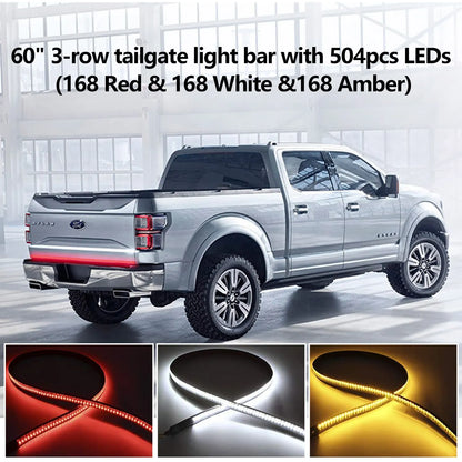Tailgate Light Bar 60 Inch Triple Row Tail light bar for Pickup Trailer SUV RV VAN Full Function Red Brake White Reverse Amber Turn Signal double flash Light No Drill Install (60inch) - Image 2