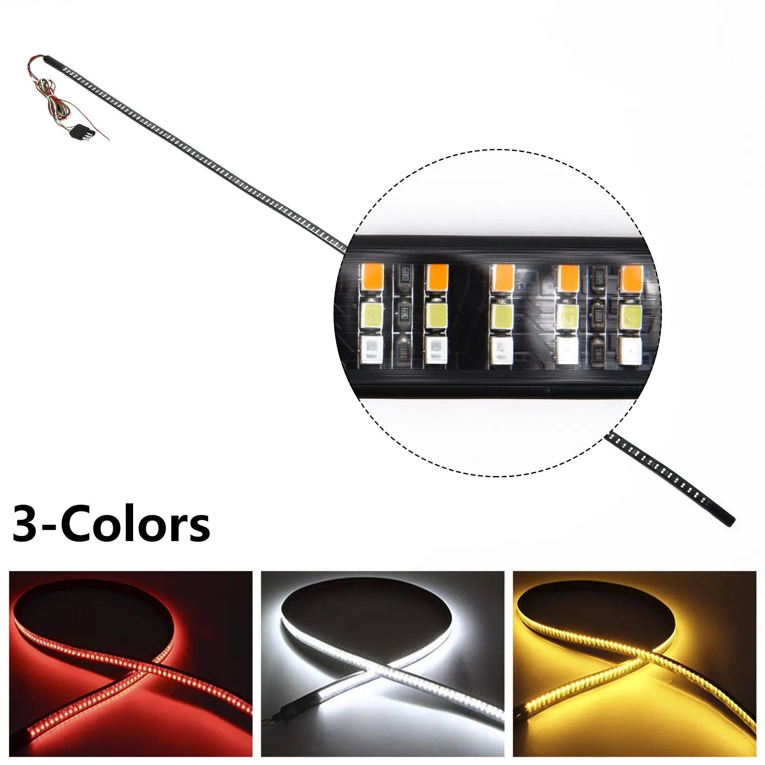 Tailgate Light Bar 60 Inch Triple Row Tail light bar for Pickup Trailer SUV RV VAN Full Function Red Brake White Reverse Amber Turn Signal double flash Light No Drill Install (60inch) - Image 4