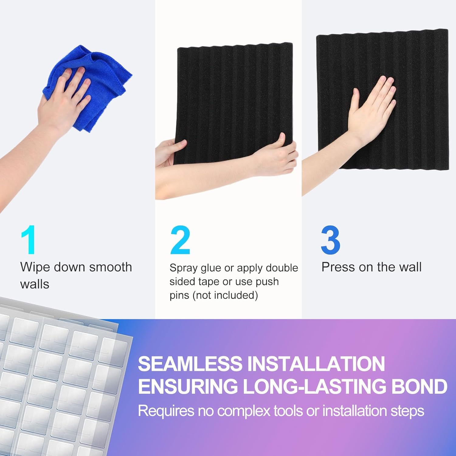 JBER Acoustic Panels  Foam Wedges 48pcs 30x30x2.5cm for Soundproof Padding Wall - Image 4