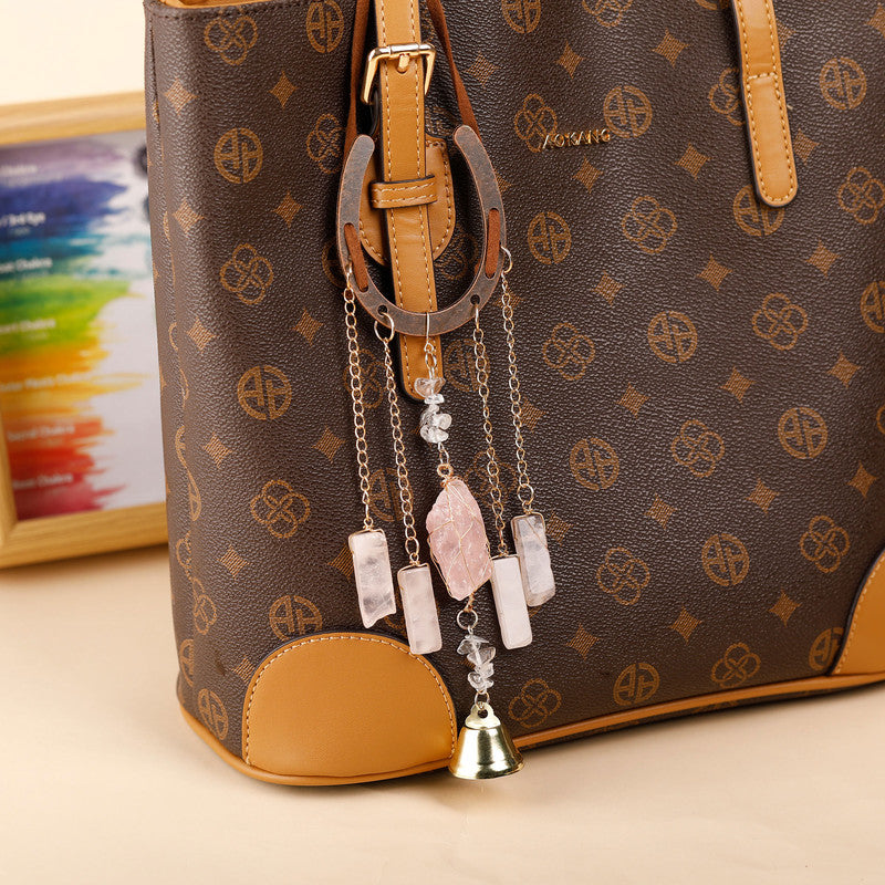 Crystal Lucky Horseshoe Charm Pendant-rose quartz - Image 2