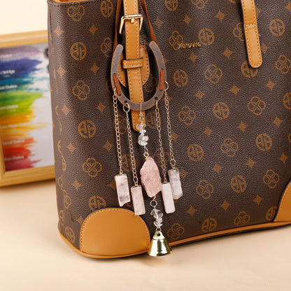 Crystal Lucky Horseshoe Charm Pendant-rose quartz - Image 2