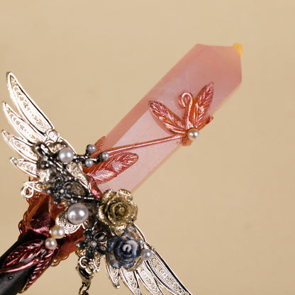 Handmade Crystal Wand, Natural Raw Gemstone Scepter, Magic Healing Wand Rose Quartz - Image 2