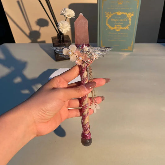 Handmade Crystal Wand, Raw Gemstone Scepter, Natural Magic Wand Rose Quartz - Image 3