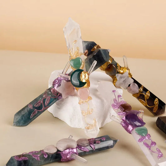 Handmade Crystal Wand Natural Stone Scepter Raw Gemstone Magic Wand Healing Tool Green Fluorite B - Image 2