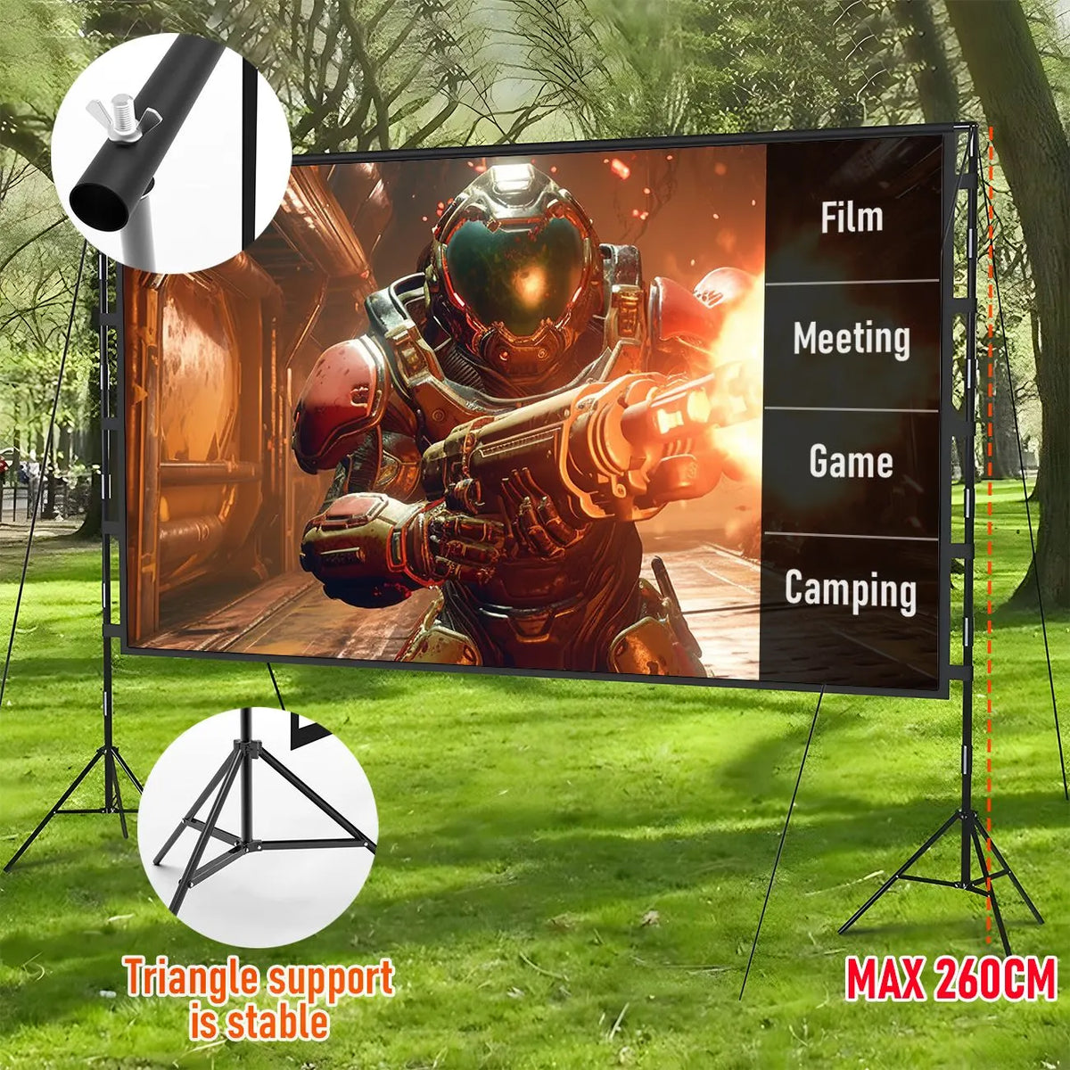 120 Inch Projector Screen with Stand & Carry Bag, 16:9 Foldable Movie Screen, 4K HD Compatible, Indoor & Outdoor Home Theatre - Image 6