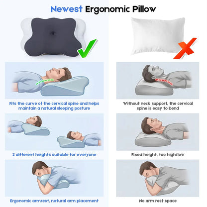 Cervical Pillow with Memory Foam, Ergonomic Contour Neck Support, 2-in-1 Dual Height, Pressure Relief, Grey - Image 4