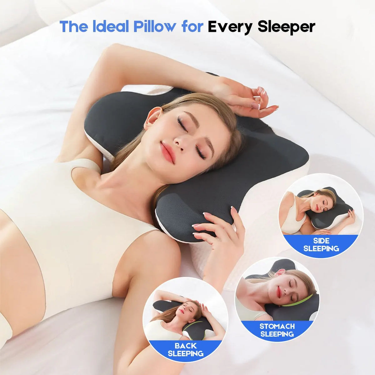 Cervical Pillow with Memory Foam, Ergonomic Contour Neck Support, 2-in-1 Dual Height, Pressure Relief, Grey - Image 5