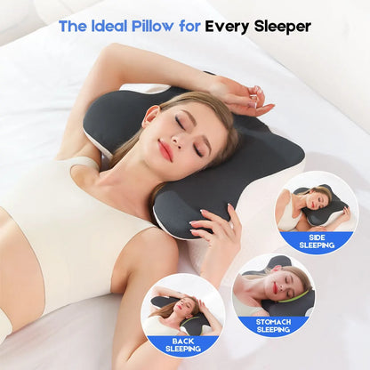 Cervical Pillow with Memory Foam, Ergonomic Contour Neck Support, 2-in-1 Dual Height, Pressure Relief, Grey - Image 5