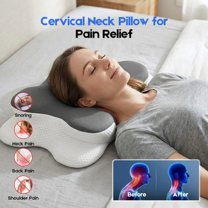 Cervical Pillow with Memory Foam, Ergonomic Contour Neck Support, 2-in-1 Dual Height, Pressure Relief, Grey - Image 7