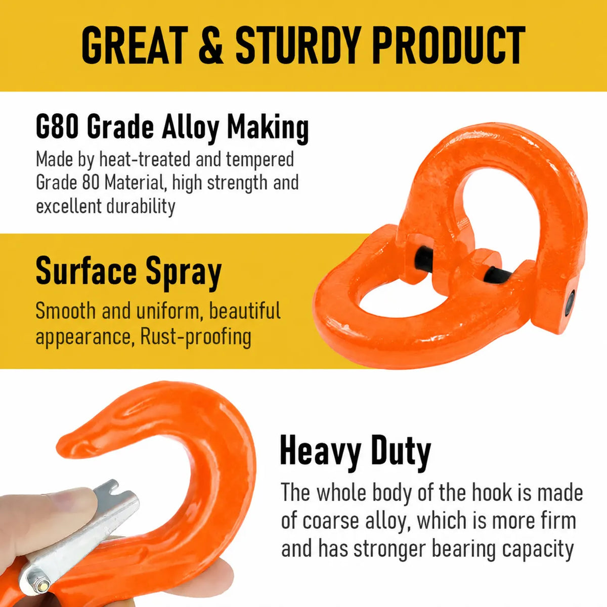 1.12T Sling Hook & Hammerlock Kit, 2 Sets Heavy Duty Trailer Safety Chain Hooks for Caravan, Camper & Boat Trailers-Orange - Image 8