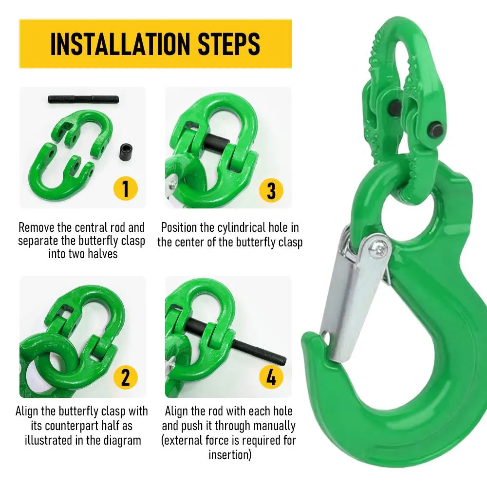 2SETS 2T Sling Hook With Hammerlock Heavy Duty Safety Latch Swivel Winch Hook For Trailer Safety Chain-Green - Image 2