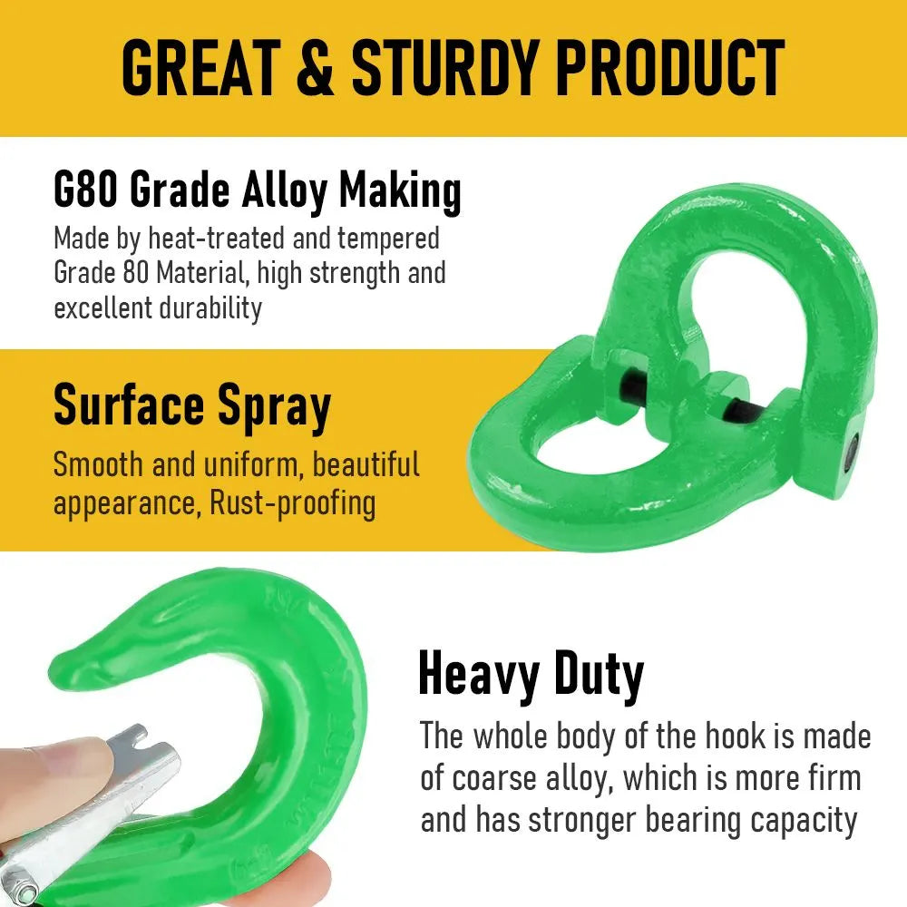 2SETS 2T Sling Hook With Hammerlock Heavy Duty Safety Latch Swivel Winch Hook For Trailer Safety Chain-Green - Image 3
