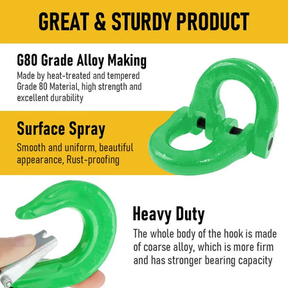 2SETS 2T Sling Hook With Hammerlock Heavy Duty Safety Latch Swivel Winch Hook For Trailer Safety Chain-Green - Image 3