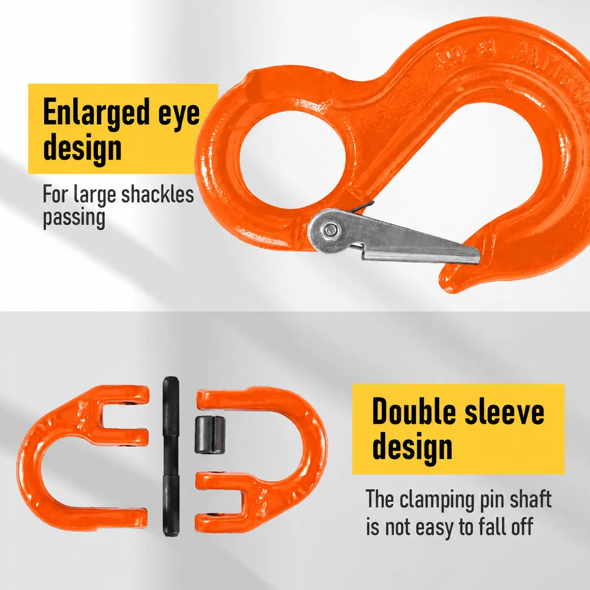 2T Sling Hook & Hammerlock Kit, 2 Sets Heavy Duty Trailer Safety Chain Hooks for Caravan, Camper & Boat Trailers-Orange - Image 2